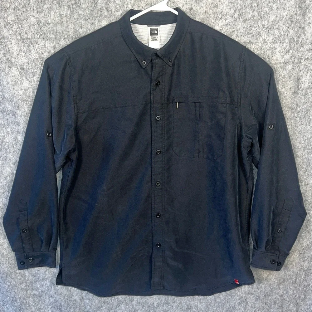 The North Face Men's XL Black Modal Blend Roll Tab Sleeve Hiking Button Down